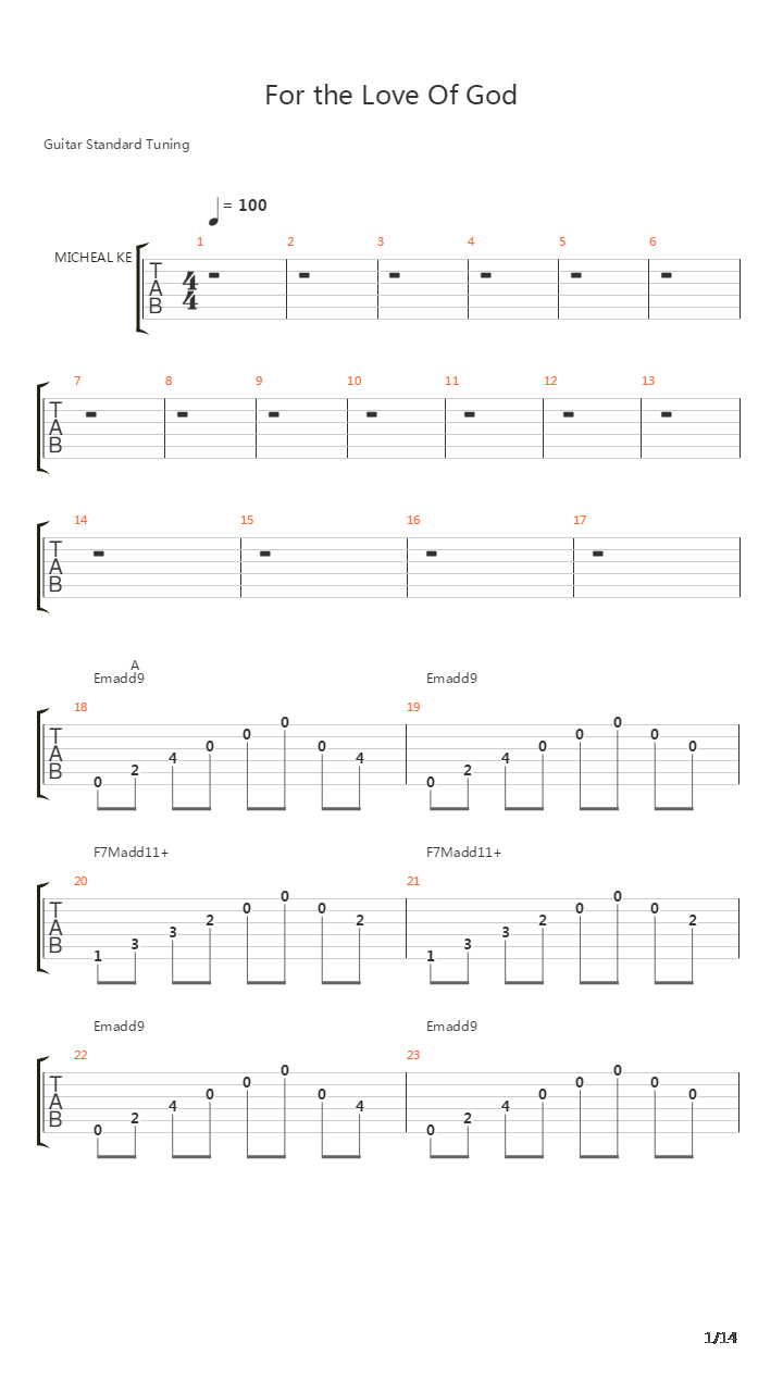 For The Love Of God吉他谱