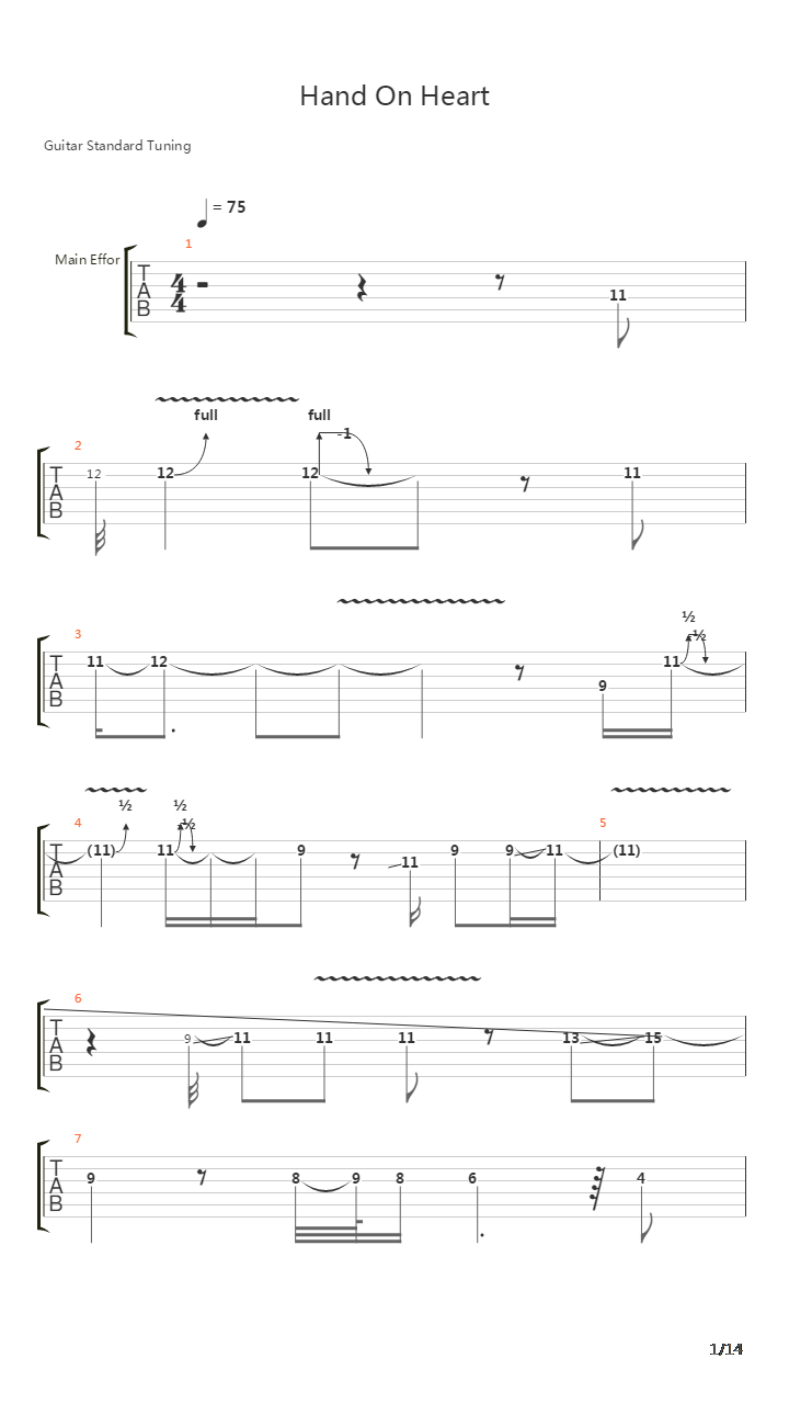 Hand On Heart吉他谱