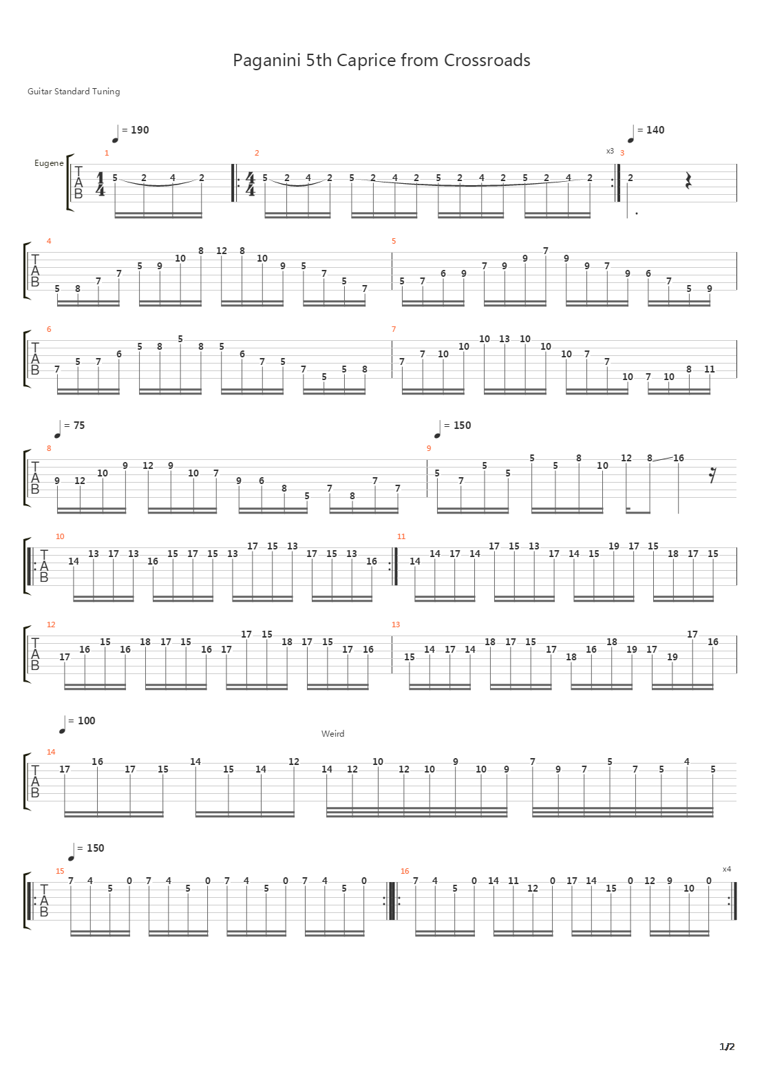Paganini 5th Caprice Crossroads吉他谱