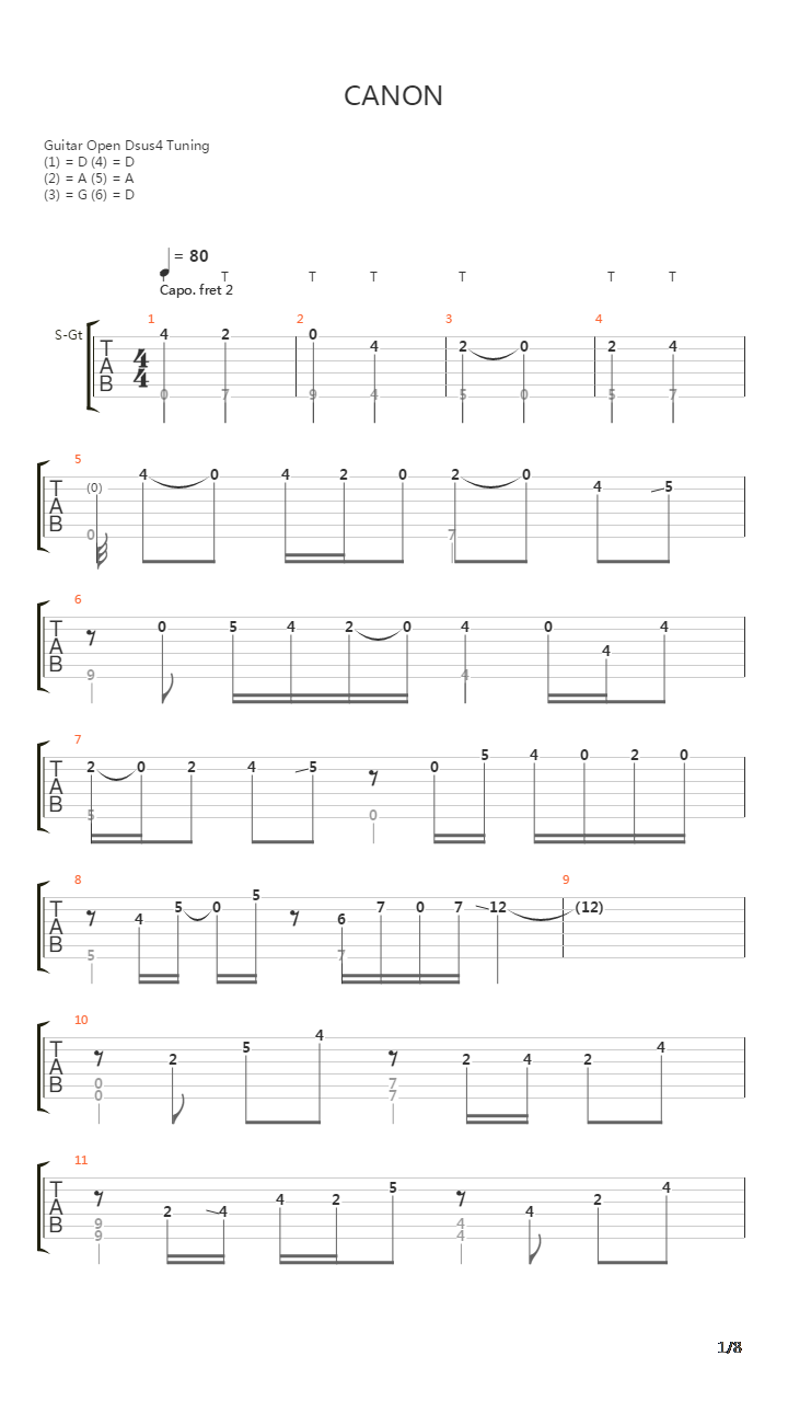 卡农(Canon)吉他谱