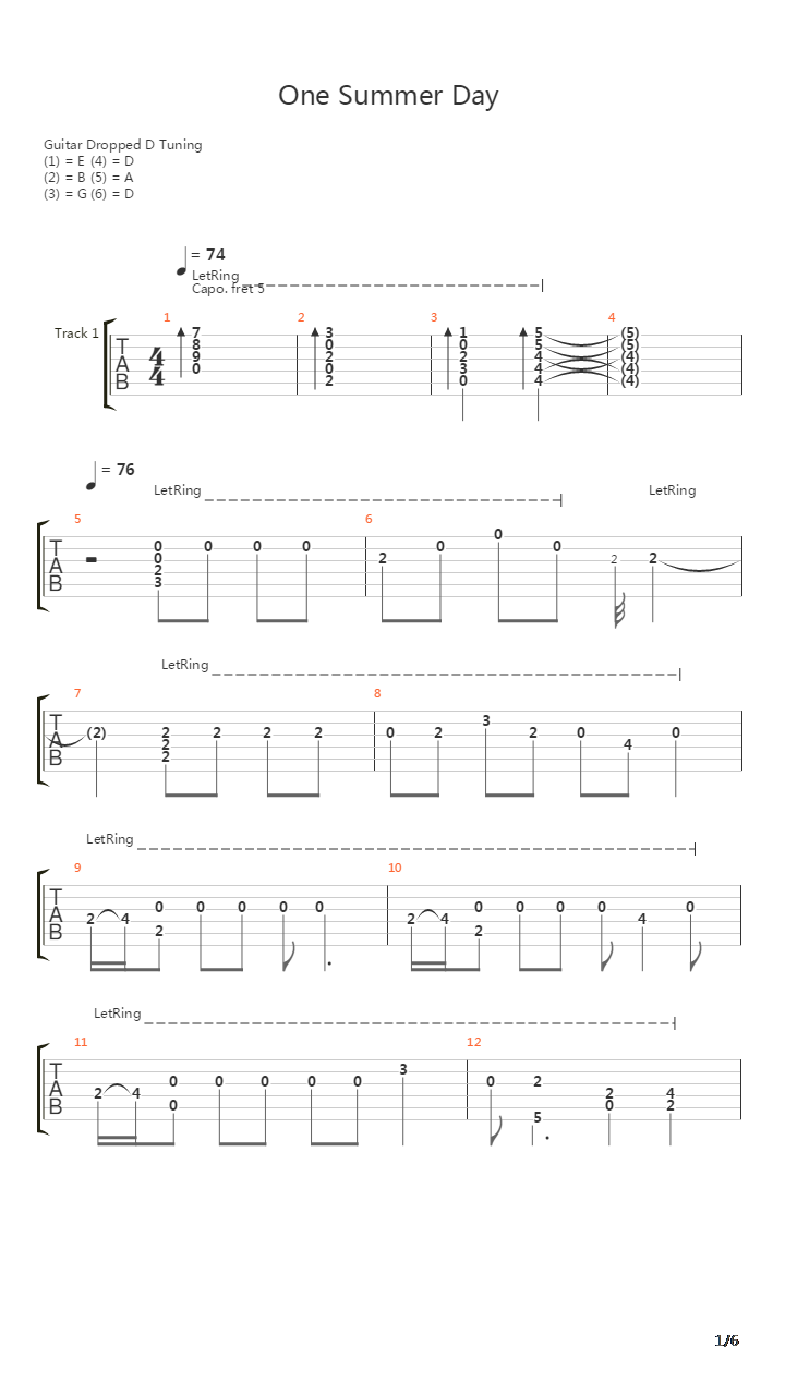 One Summer Day(千与千寻)吉他谱