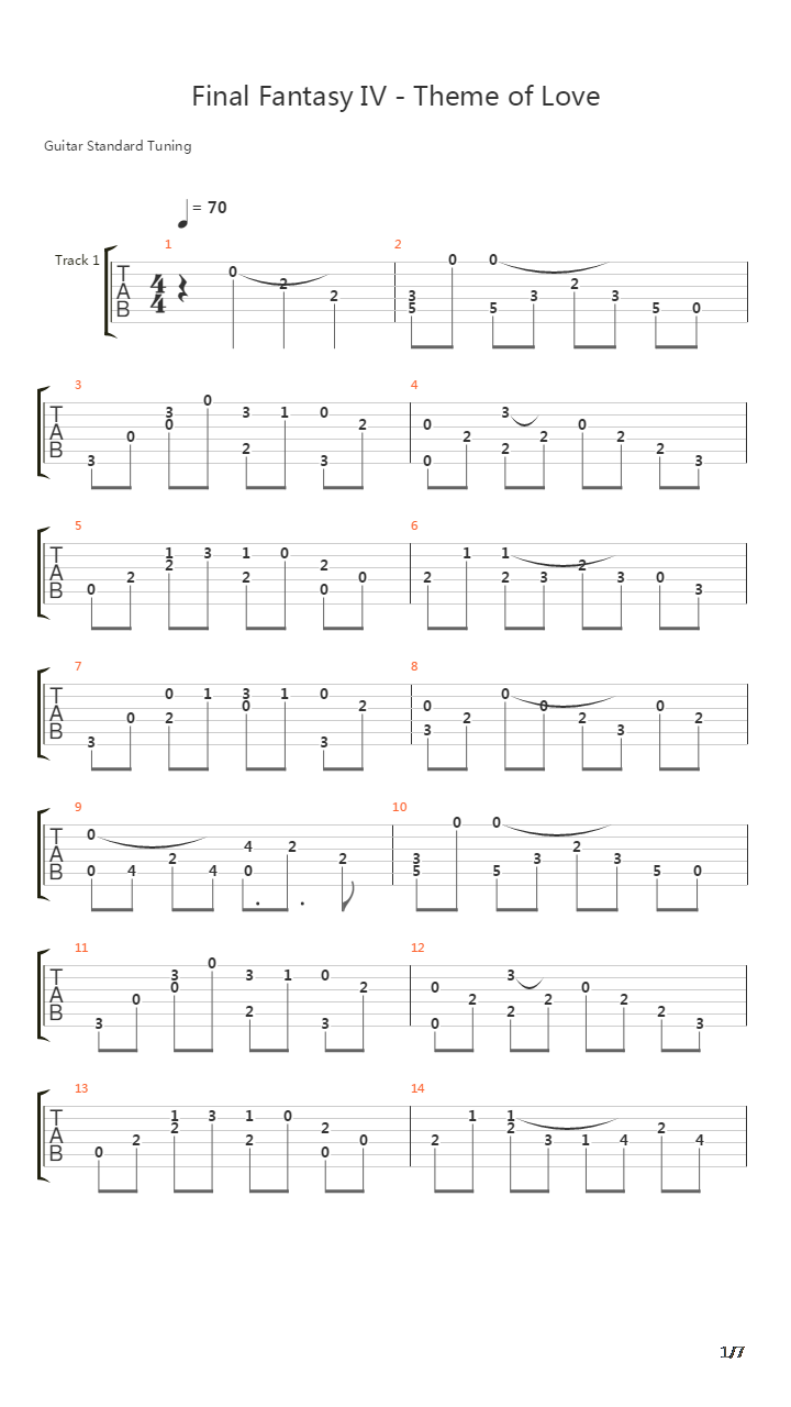 Theme Of Love(最终幻想4)吉他谱