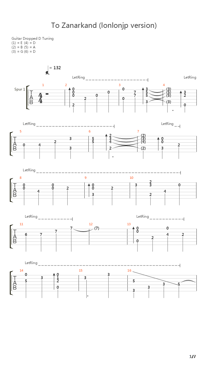 To Zanarkand(最终幻想10)吉他谱