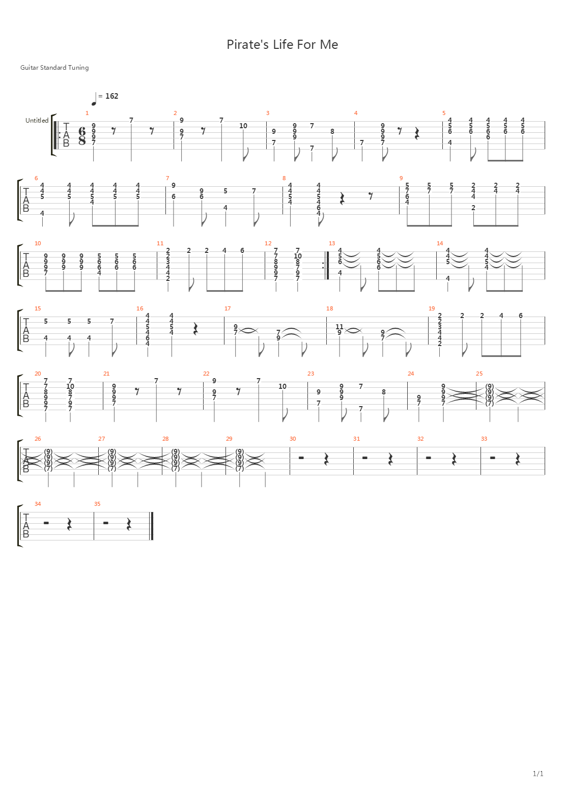 Pirates Life For Me吉他谱