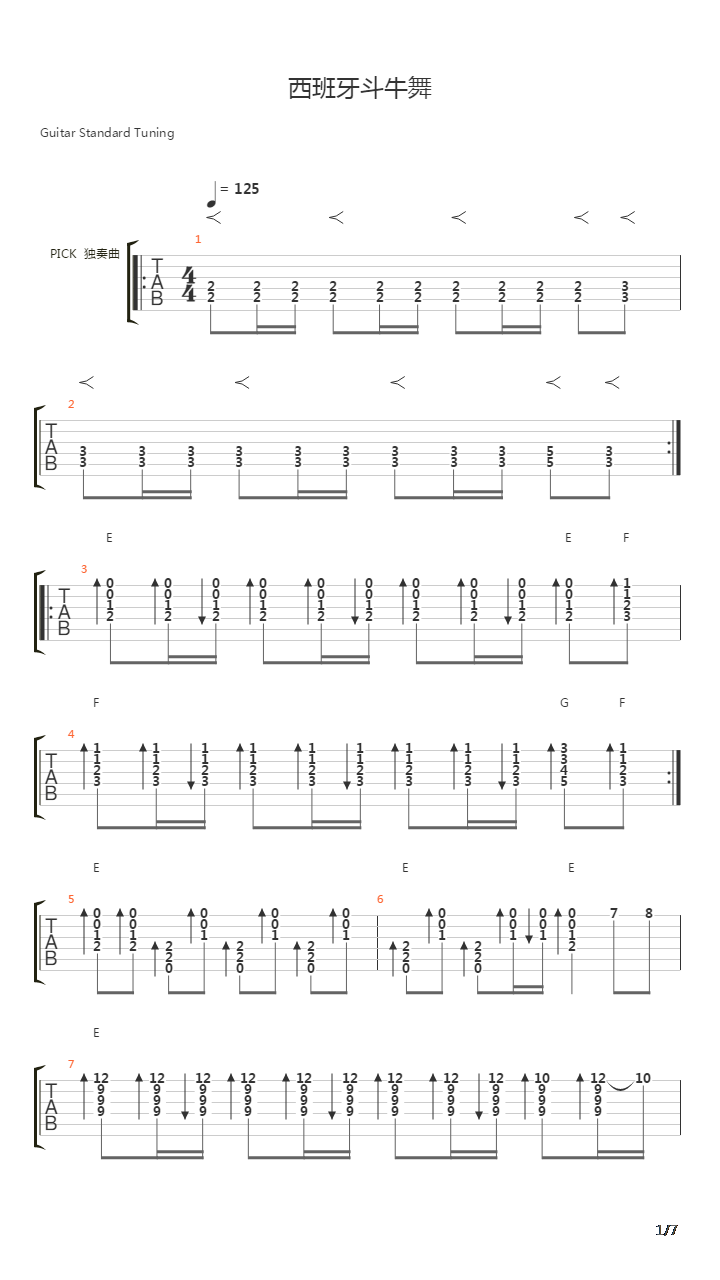 西班牙斗牛士(PICK独奏版)吉他谱