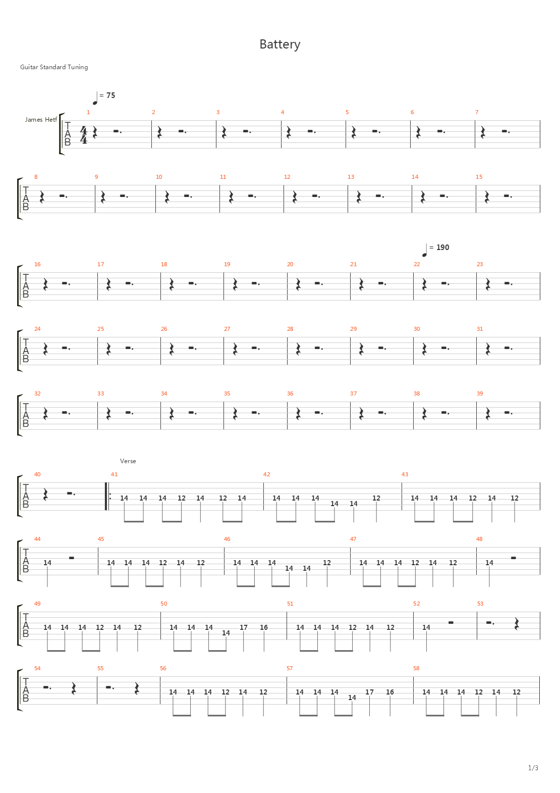 Battery吉他谱