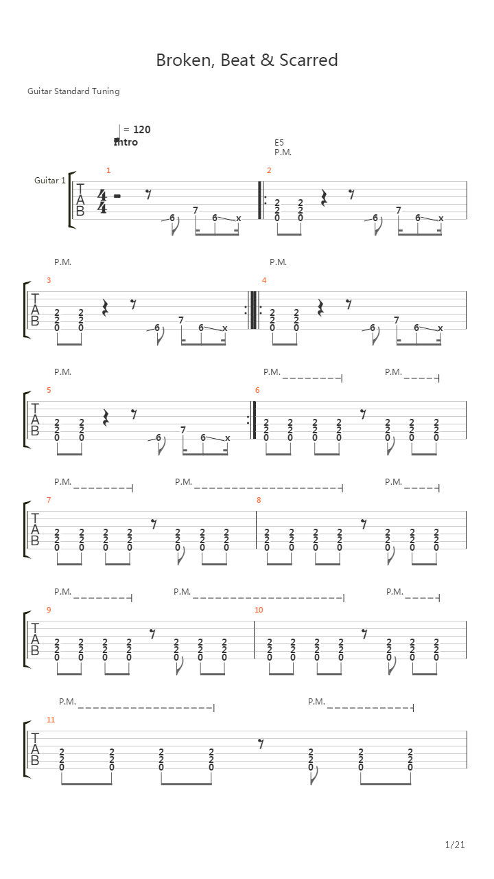 Broken, Beat And Scarred吉他谱