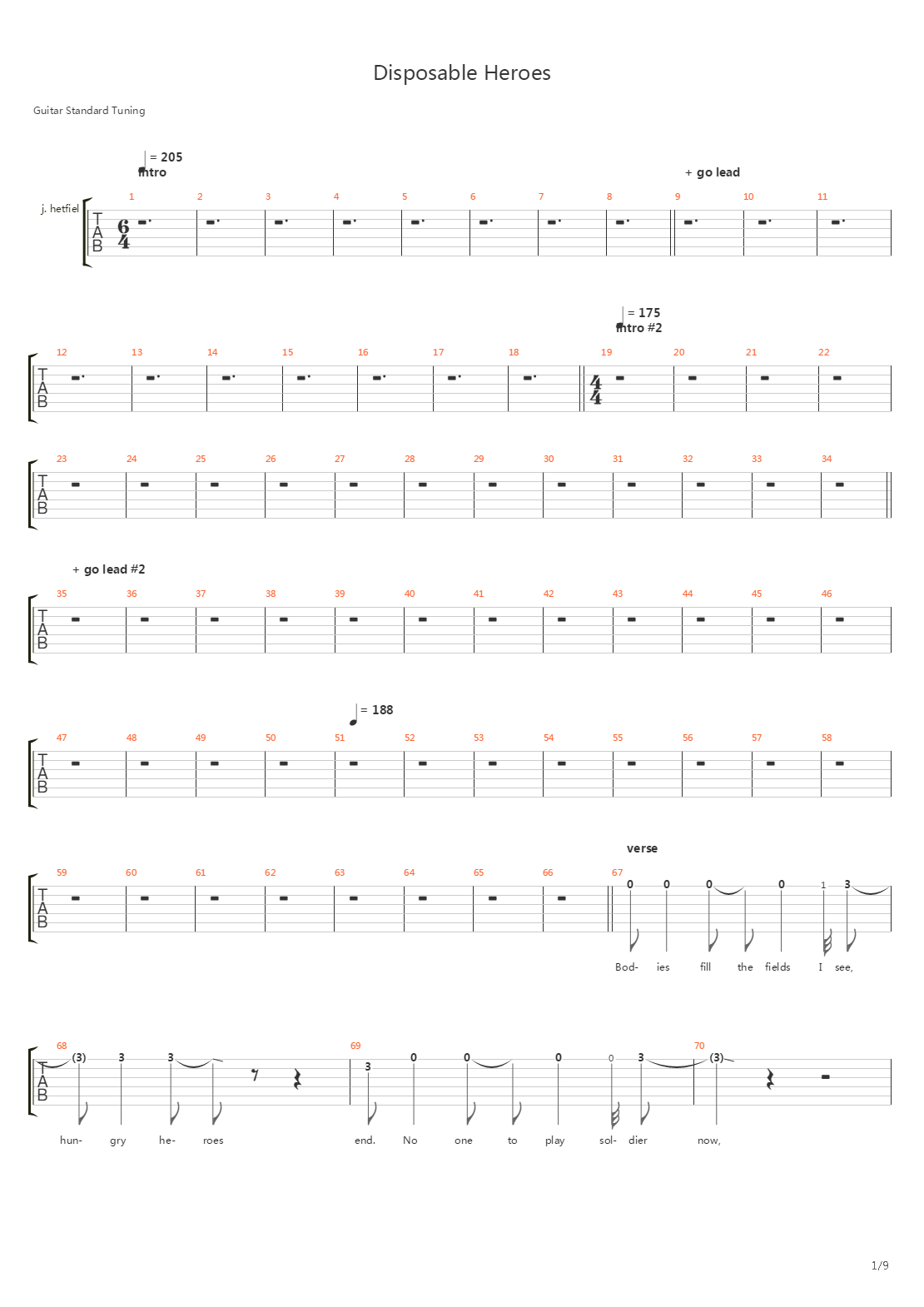 Disposable Heroes吉他谱