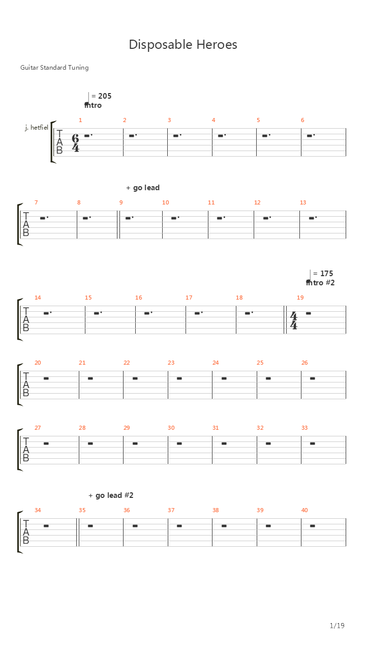 Disposable Heroes吉他谱
