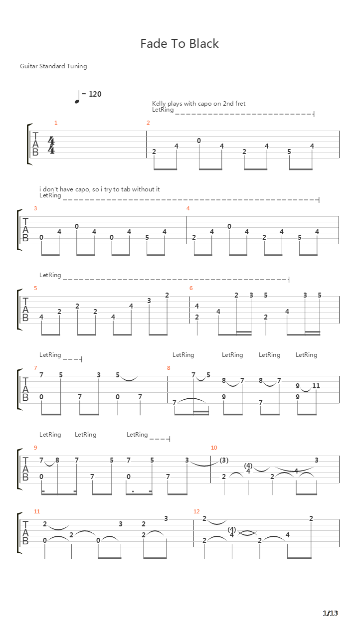 Fade To Black (Fingerstyle)吉他谱