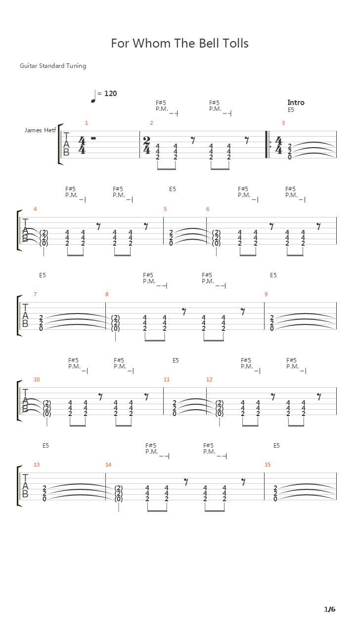 For Whom The Bell Tolls吉他谱