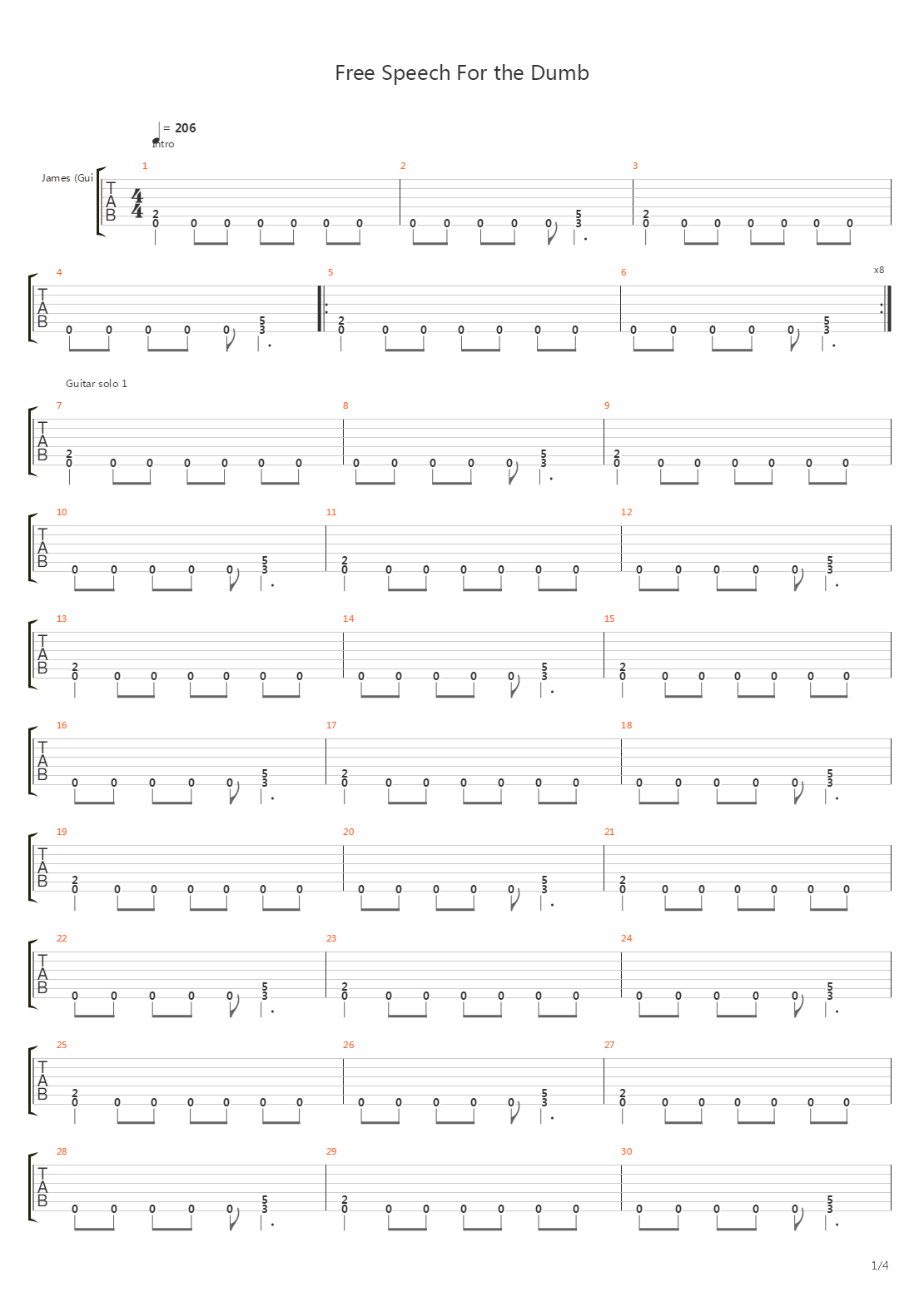 Free Speech For The Dumb吉他谱