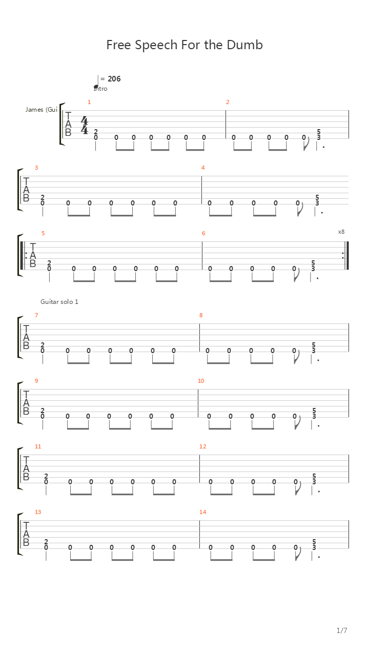 Free Speech For The Dumb吉他谱