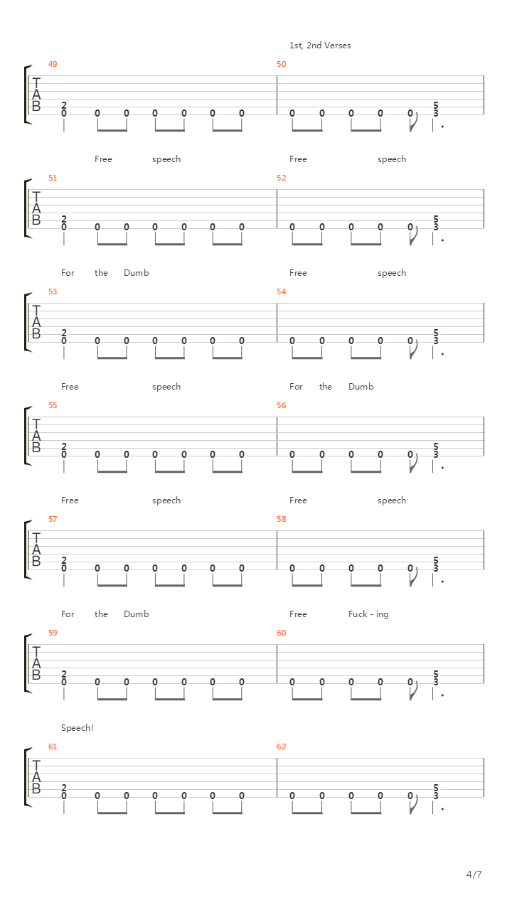 Free Speech For The Dumb吉他谱