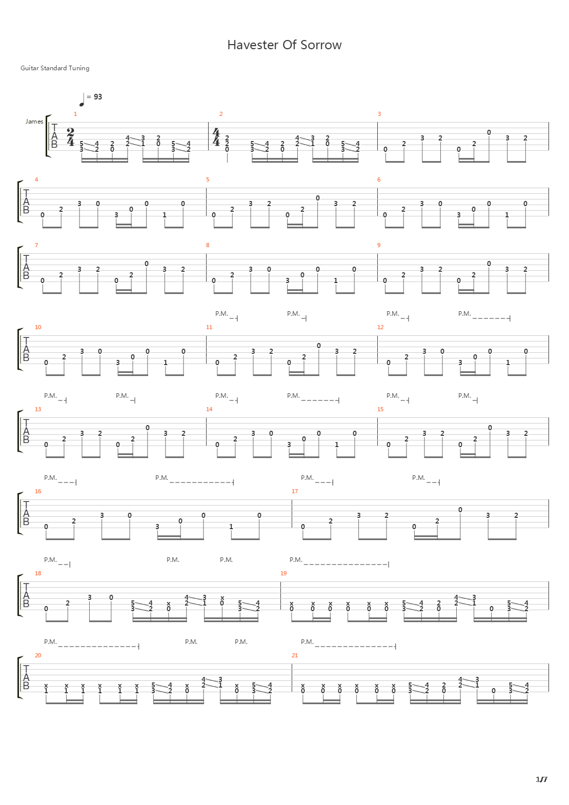 Harvester Of Sorrow吉他谱