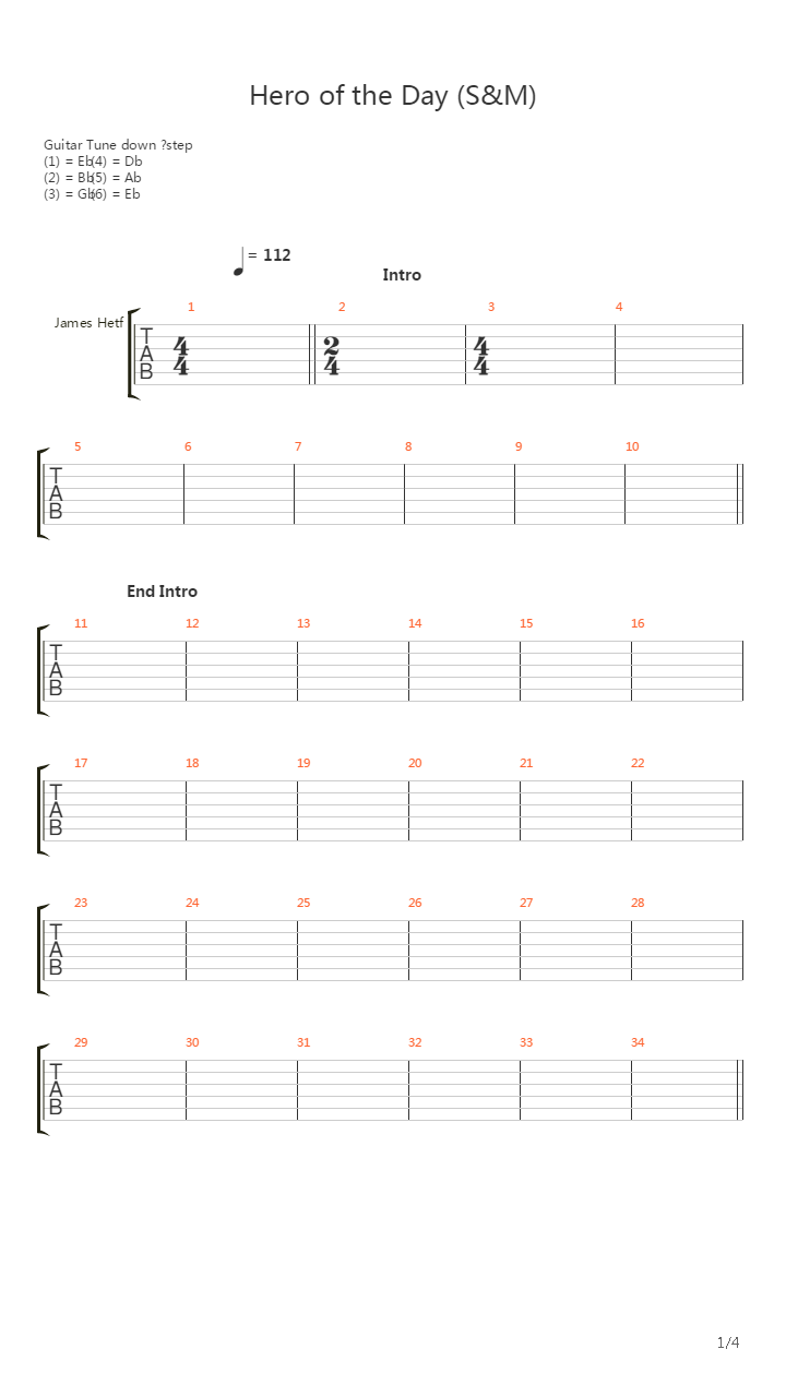 Hero Of The Day (S&amp;M)吉他谱