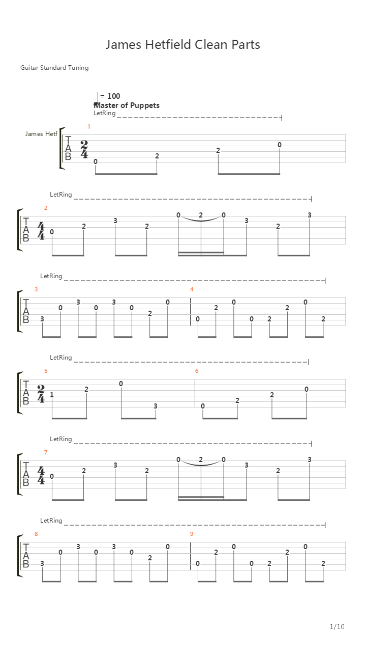 James Hetfield (Clean Parts)吉他谱