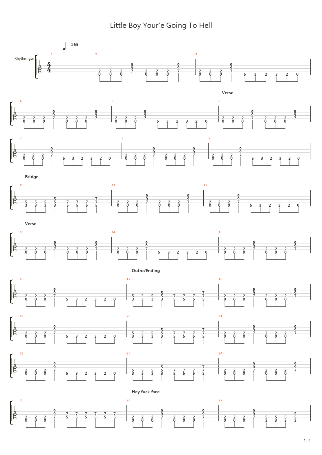 Little Boy You're Going To Hell吉他谱