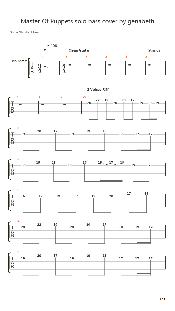 Master Of Puppets (Solo Bass Cover By Genabeth)吉他谱