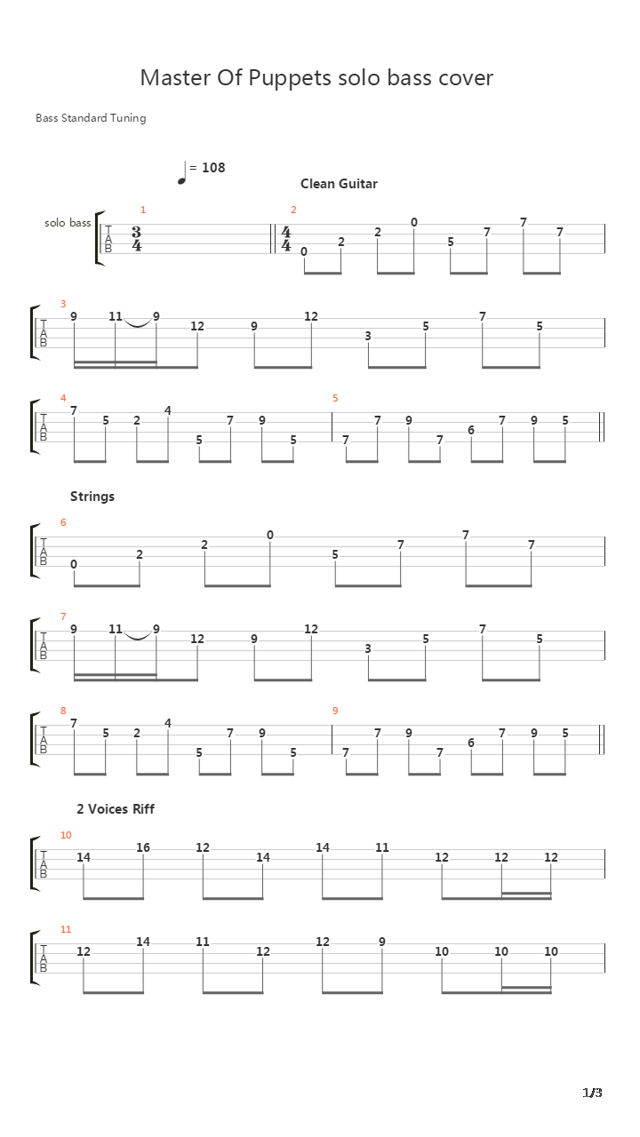 Master Of Puppets (Solo Bass Cover)吉他谱