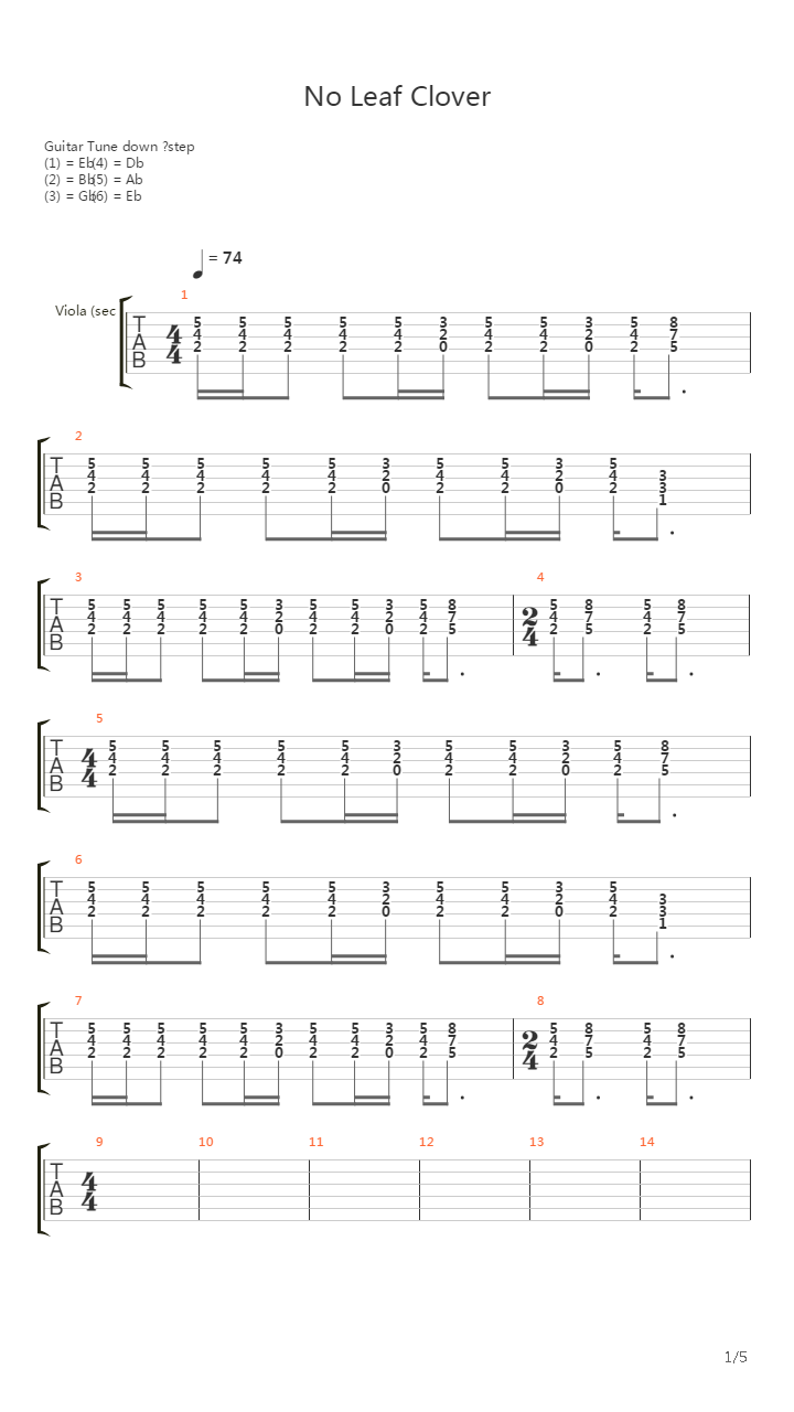 No Leaf Clover吉他谱