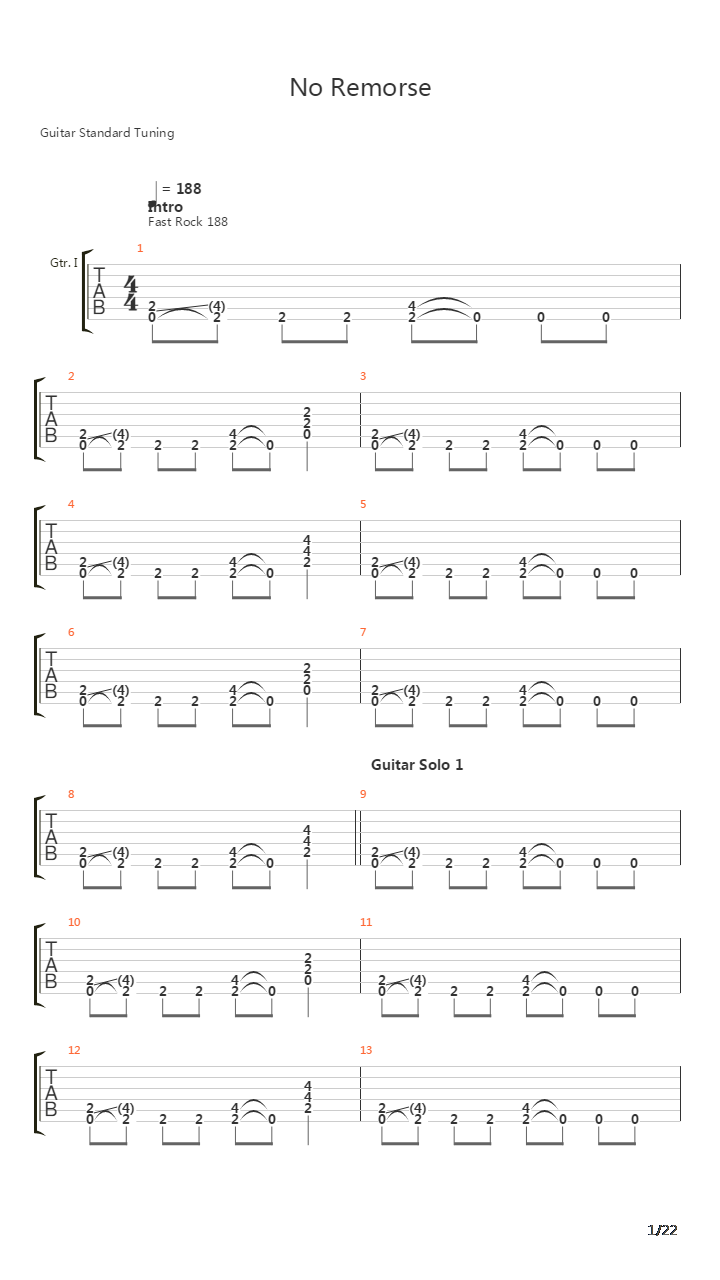 No Remorse吉他谱