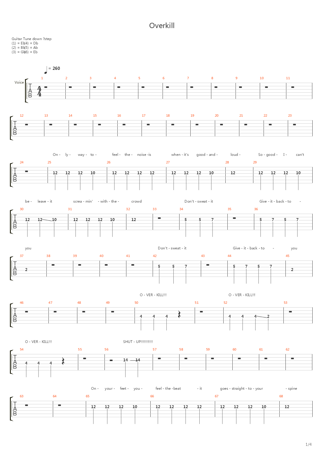Overkill吉他谱