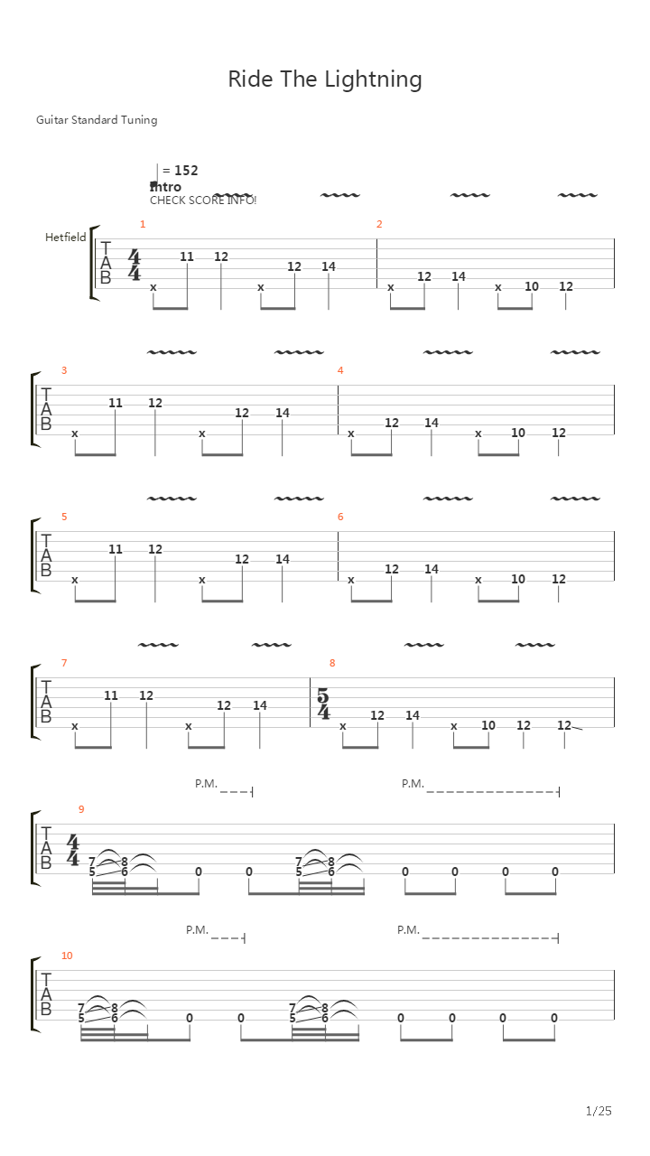 Ride The Lightning吉他谱
