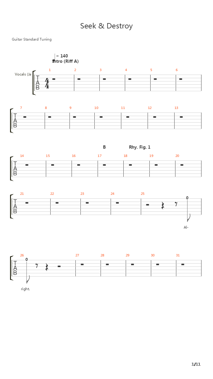 Seek And Destroy吉他谱