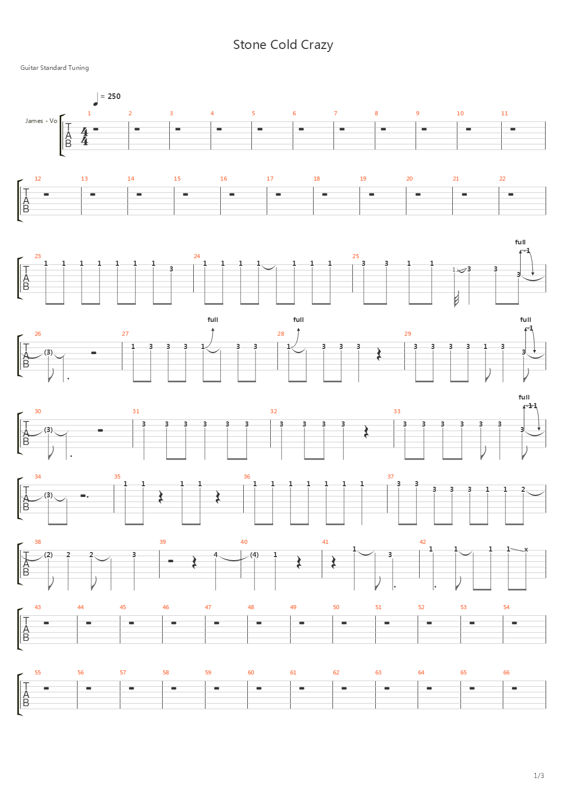 Stone Cold Crazy吉他谱