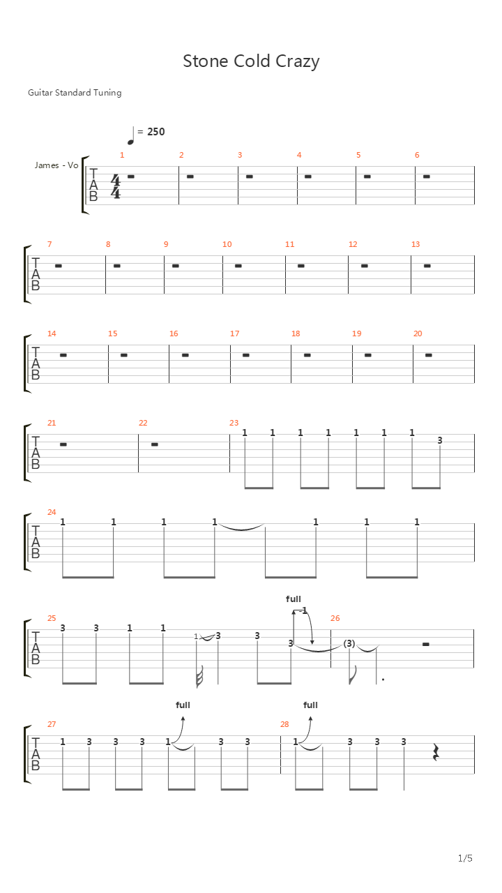 Stone Cold Crazy吉他谱