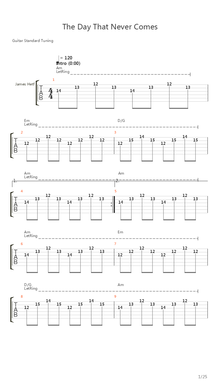 Tha Day That Never Comes吉他谱