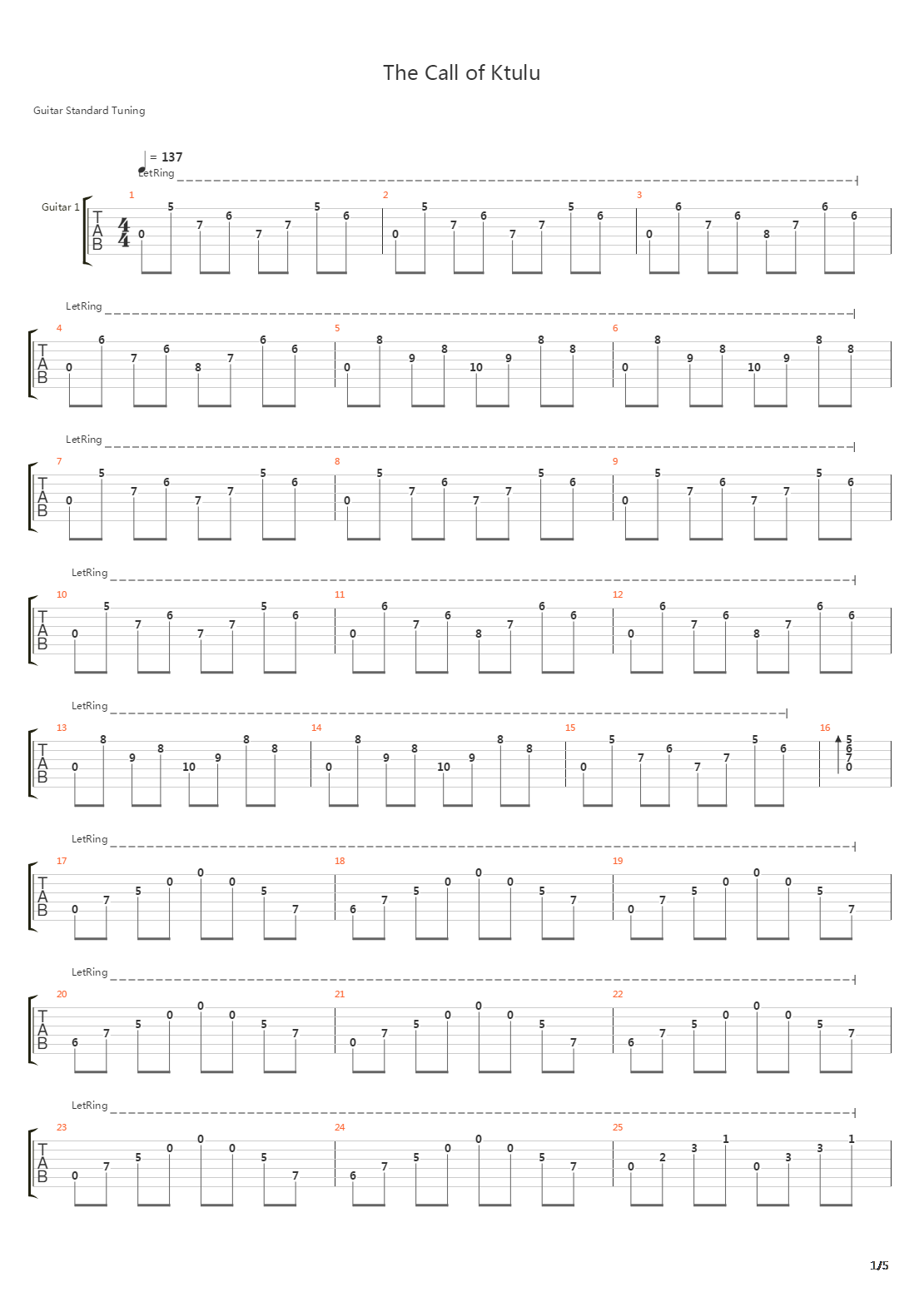 The Call Of Ktulu吉他谱