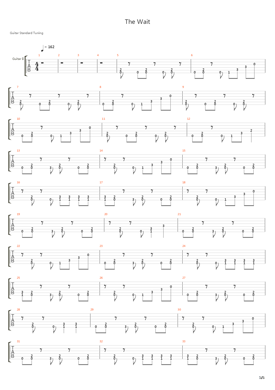 The Wait吉他谱