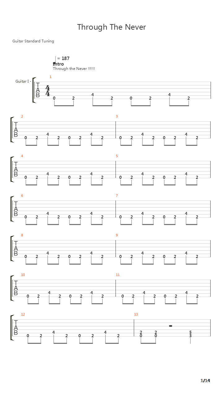 Through The Never吉他谱