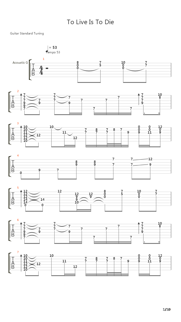 To Live Is To Die吉他谱