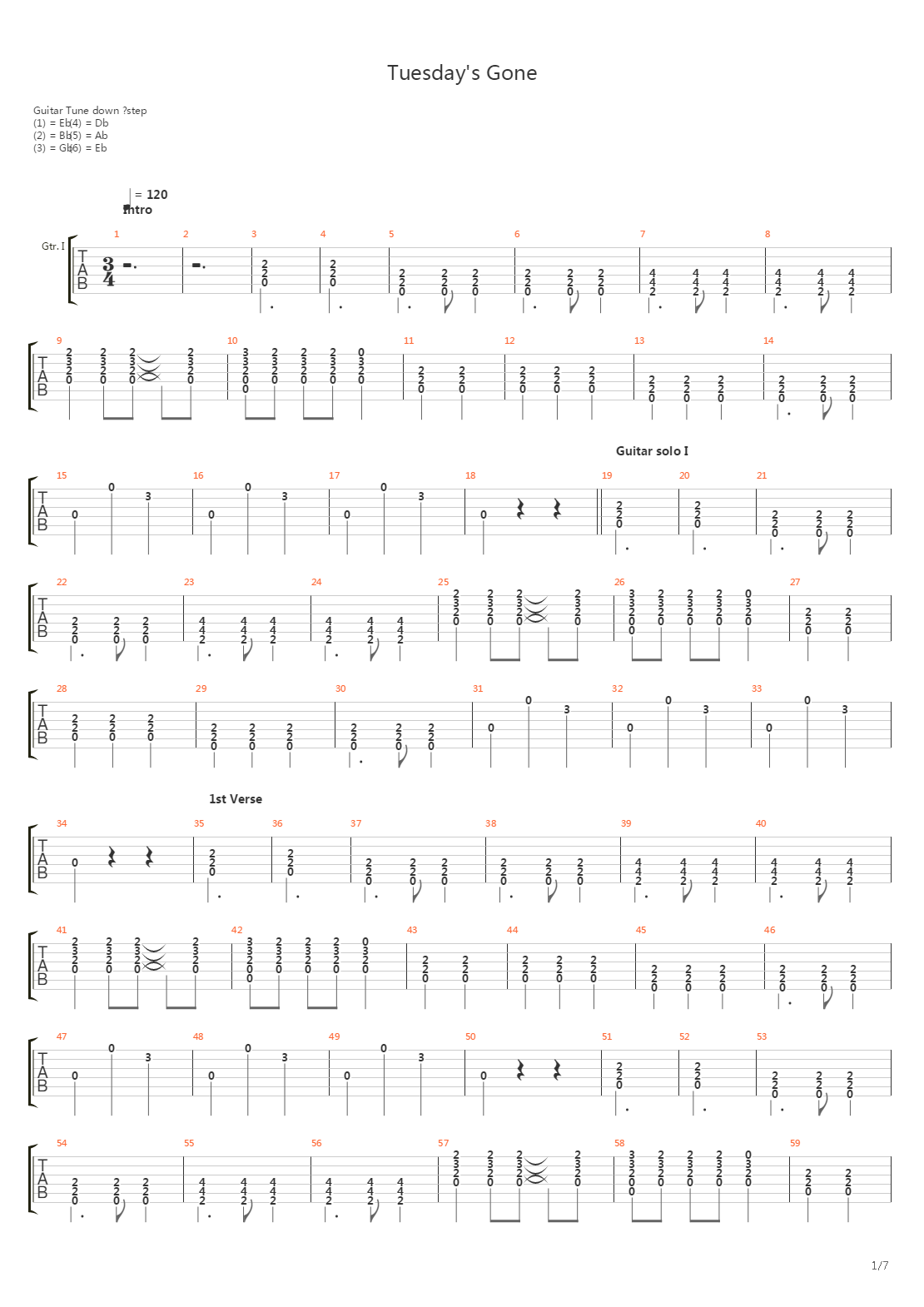 Tuesdays Gone吉他谱