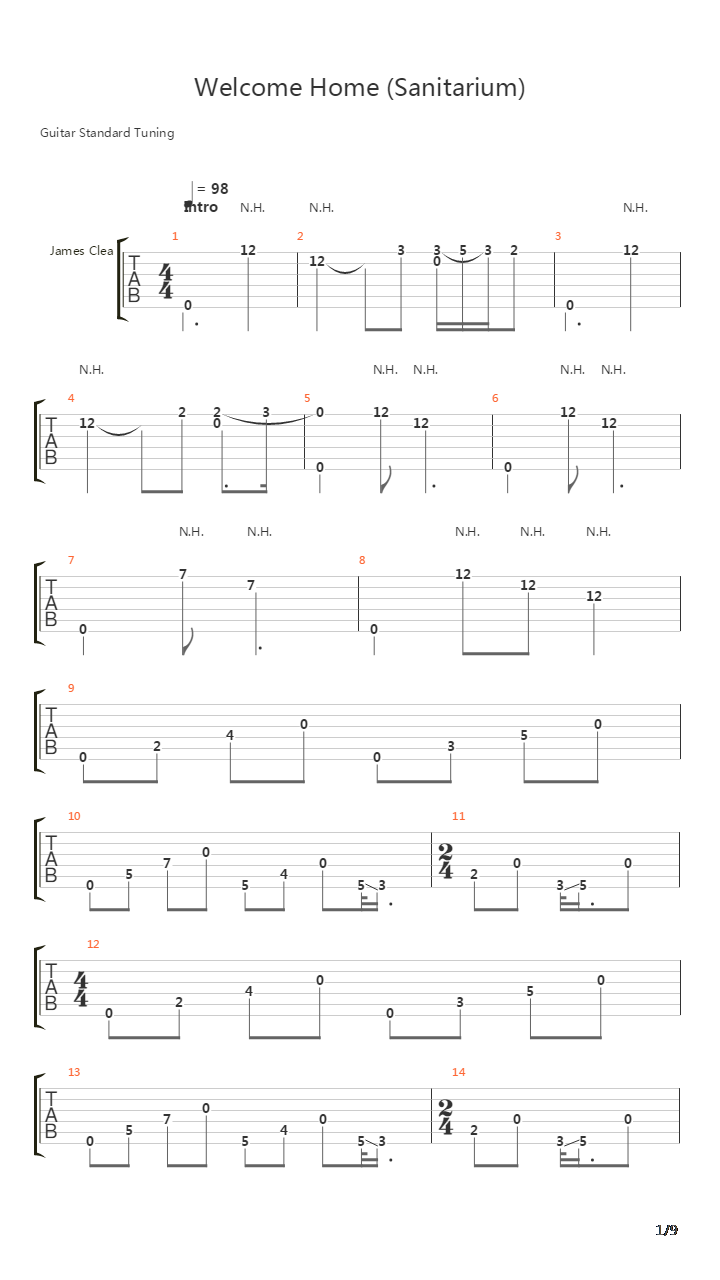 Welcome Home (Sanitarium)吉他谱