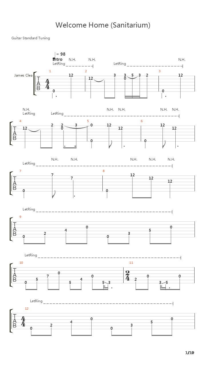 Welcome Home Sanitarium吉他谱