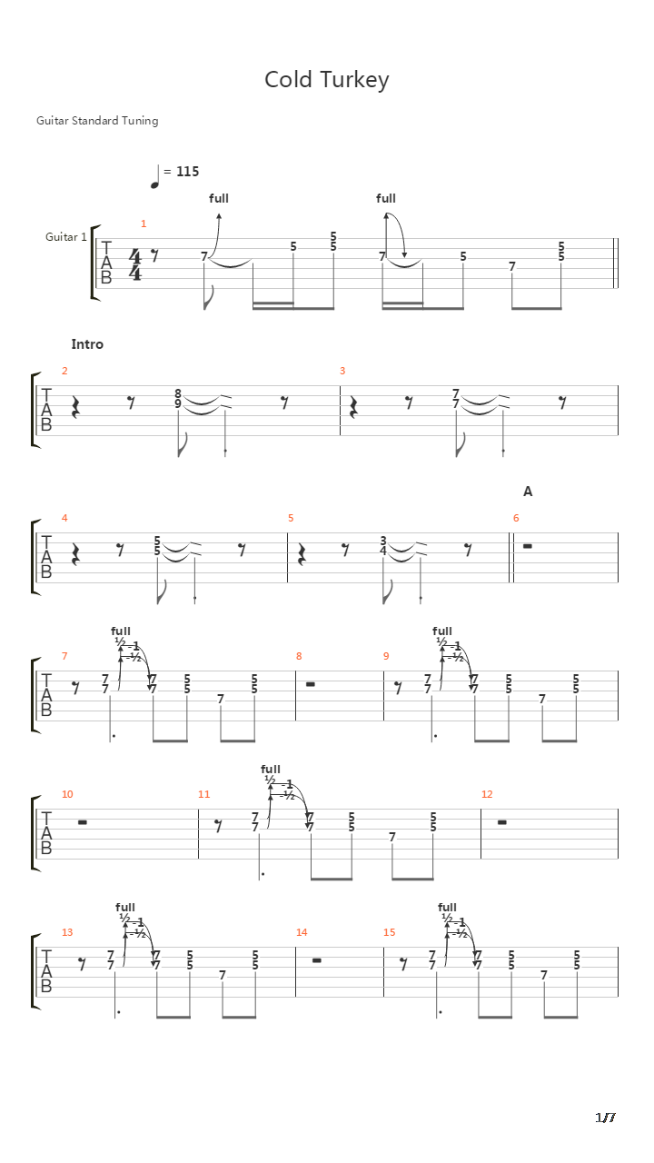 Cold Turkey吉他谱