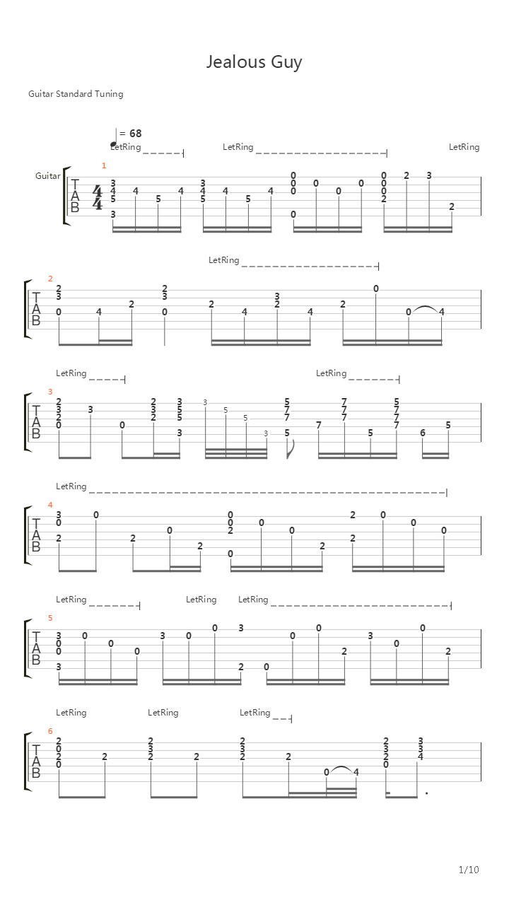 Jealous Guy吉他谱