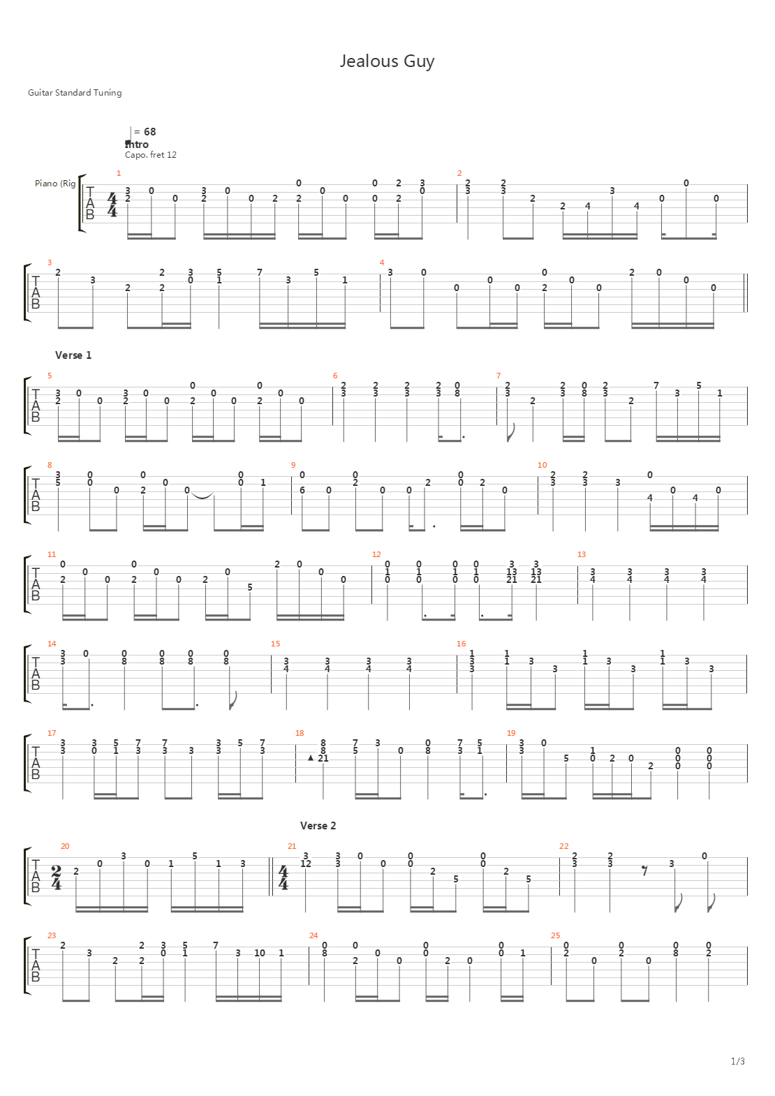 Jealous Guy吉他谱
