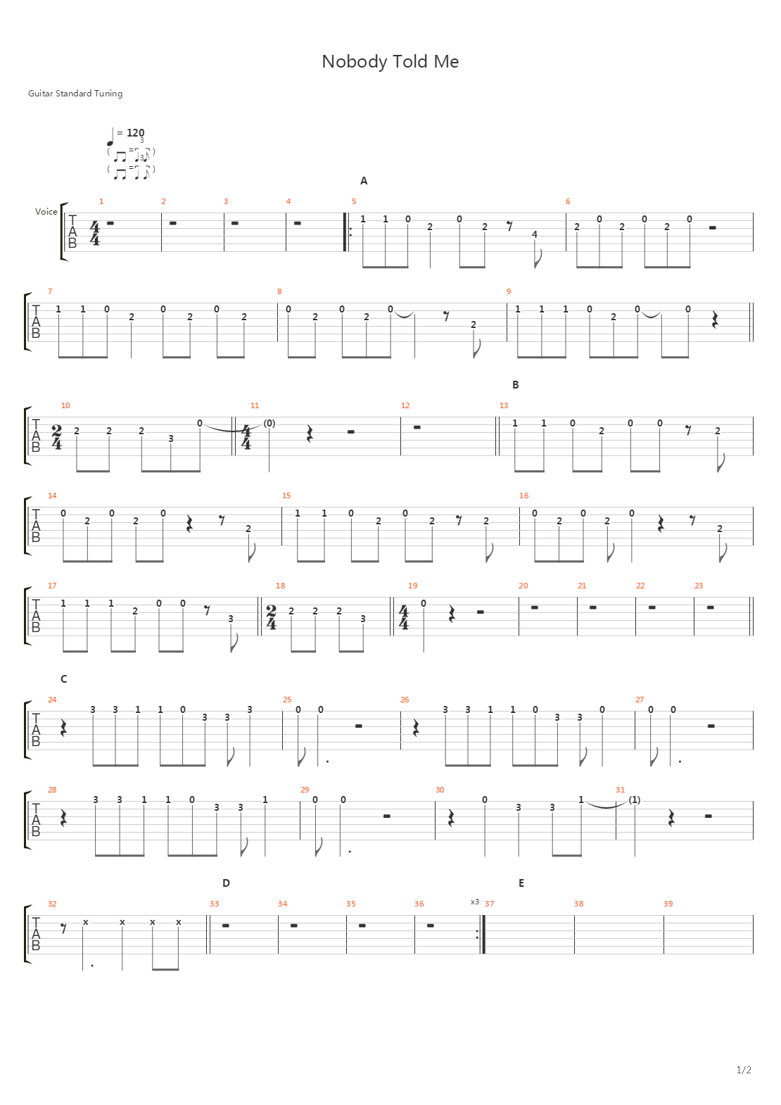 Nobody Told Me吉他谱