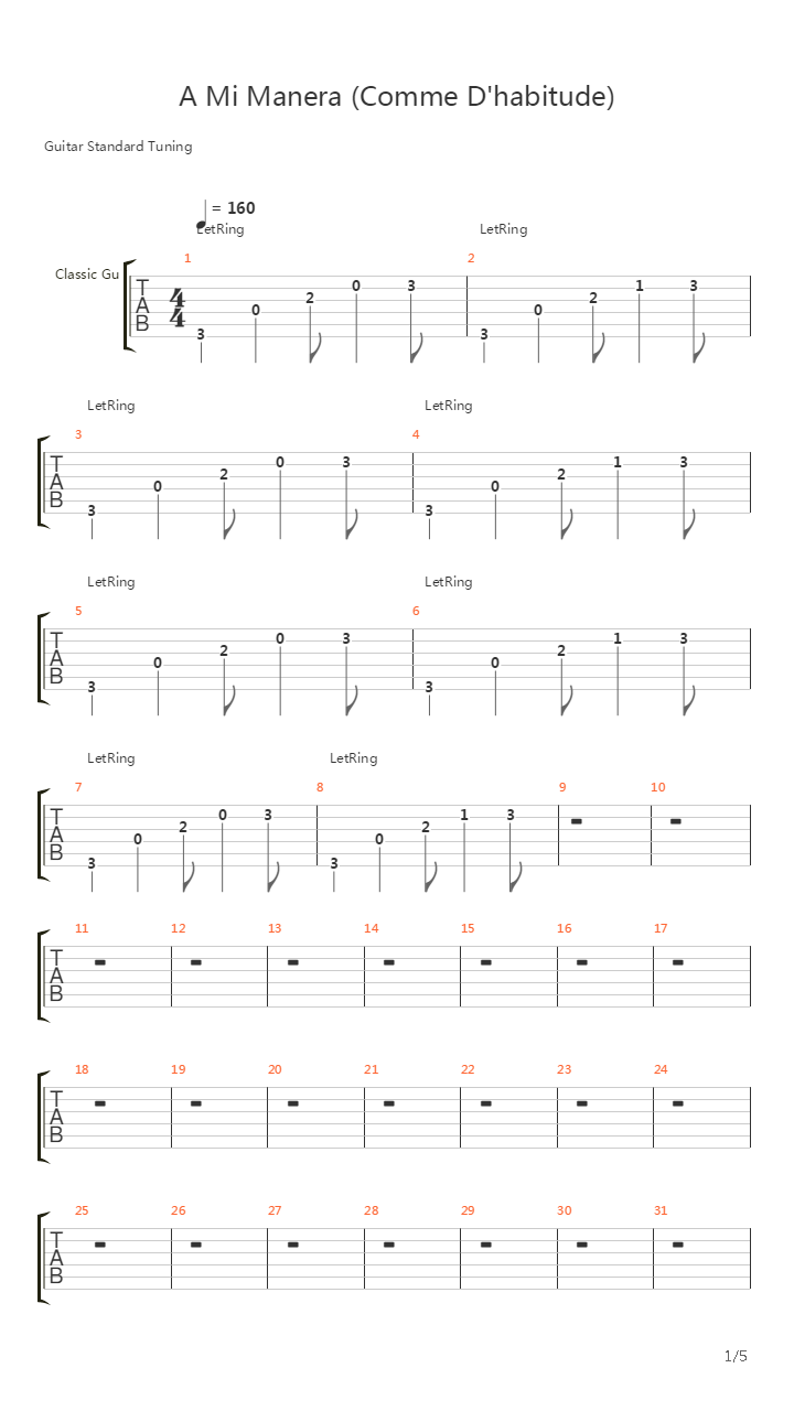 A Mi Manera (Comme Dhabitude)吉他谱