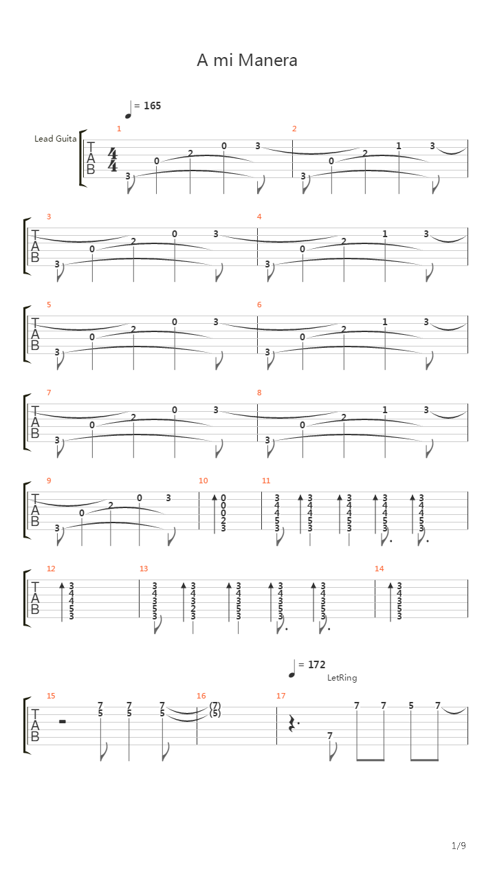 A Mi Manera Comme Dhabitude吉他谱