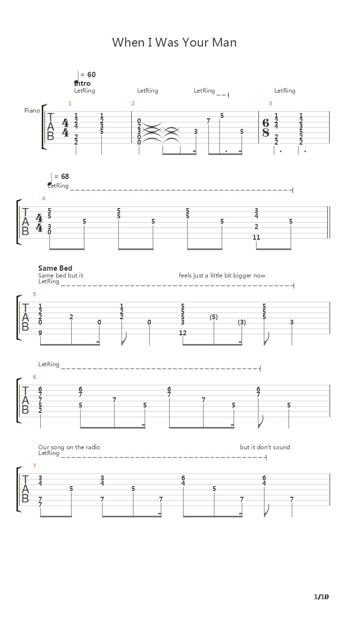 When I Was Your Man吉他谱