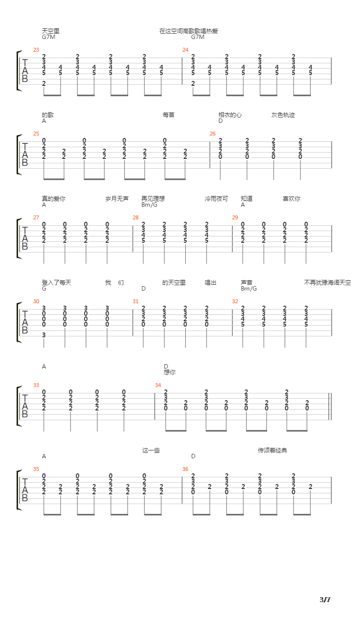 我们的天空(纪念BEYOND黄家驹)吉他谱