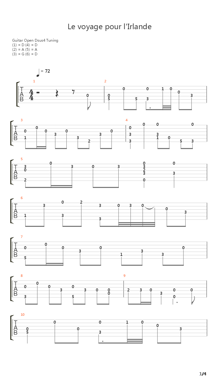 Le voyage pour l'Irlande吉他谱