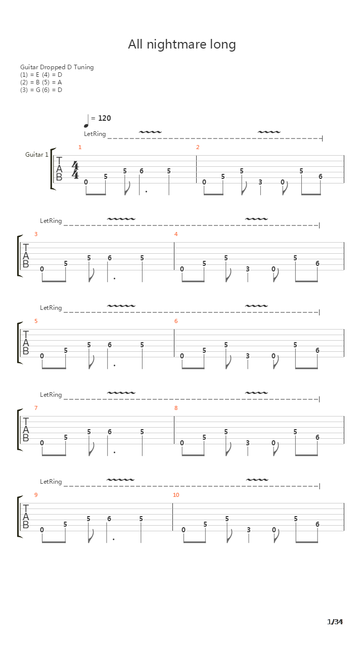 All Nightmare Long吉他谱