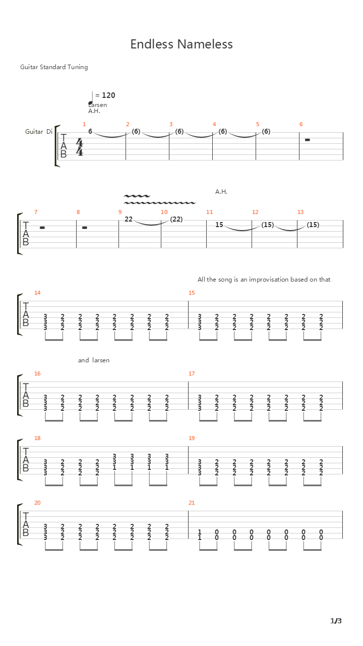 Endless Nameless吉他谱